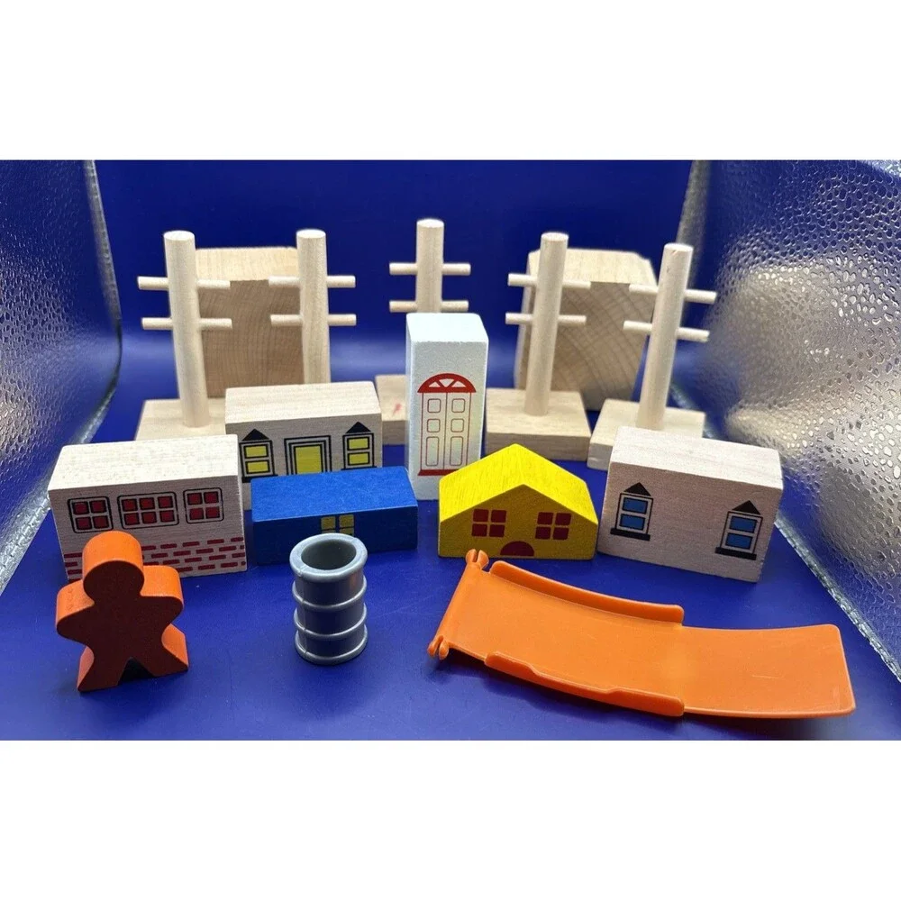 Lubulona Lubu Town Wooden Stacking Architecture Blocks Lot W/Hospital Pieces